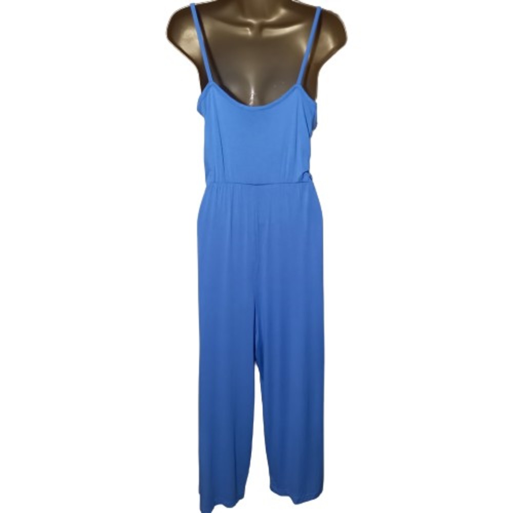 Size 8 Light Blue & White Floral Strappy Stretchy Jumpsuit - Picture 5 of 8